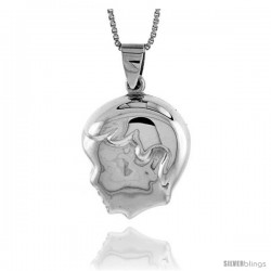 Sterling Silver Puffed Boy's Head Pendant, Made in Italy. 13/16 in. (21 mm) Tall