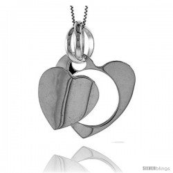 Sterling Silver Large Double Heart Pendant, Made in Italy. 1 3/16 in. (30 mm) Tall