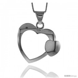 Sterling Silver Large Double Heart Pendant, Made in Italy. 1 3/16 in. (30 mm) Tall -Style Iph103