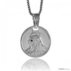 Sterling Silver Mother Mary Medal, Made in Italy. 9/16 in. (15 mm) in Diameter.