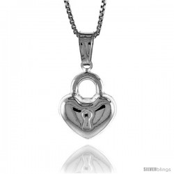 Sterling Silver Small Heart with Lock Pendant, Made in Italy. 9/16 in. (14 mm) Tall