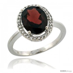 14k White Gold Diamond Halo Garnet Ring 2.4 carat Oval shape 10X8 mm, 1/2 in (12.5mm) wide