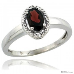 14k White Gold Diamond Halo Garnet Ring 0.75 Carat Oval Shape 6X4 mm, 3/8 in (9mm) wide