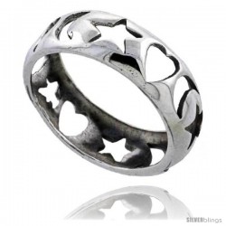 Sterling Silver Hearts, Stars & Crescent Moon Ring 1/4 in wide