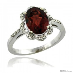 14k White Gold Diamond Halo Garnet Ring 1.65 Carat Oval Shape 9X7 mm, 7/16 in (11mm) wide