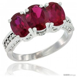 14K White Gold Natural Ruby Ring 3-Stone Oval 7x5 mm Diamond Accent