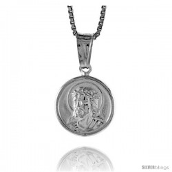 Sterling Silver Jesus Medal, Made in Italy. 1/2 in. (12 mm) in Diameter.