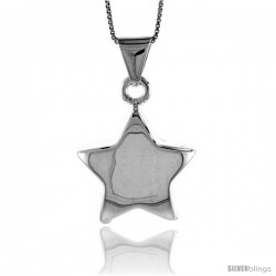 Sterling Silver Large Star Pendant, Made in Italy. 1 1/16 in. (27 mm) Tall