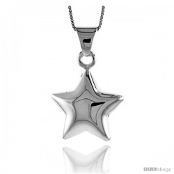 Sterling Silver Large Star Pendant, Made in Italy. 1 in. (25 mm) Tall