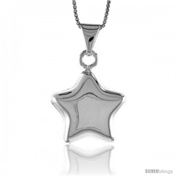 Sterling Silver Small Star Pendant, Made in Italy. 13/16 in. (20 mm) Tall