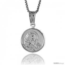 Sterling Silver Madonna & Child Medal, Made in Italy. 1/2 in. (12 mm) in Diameter.