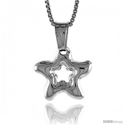 Sterling Silver Small Star with Cut Out Pendant, Made in Italy. 1/2 in. (13 mm) Tall