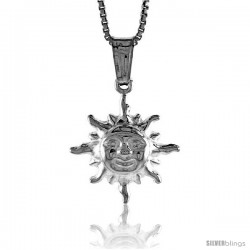 Sterling Silver Small Sun Pendant, Made in Italy. 5/8 in. (17 mm) Tall