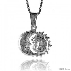 Sterling Silver Small Sun and Moon Pendant, Made in Italy. 1/2 in. (12 mm) Tall