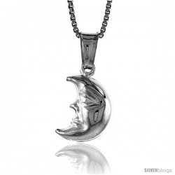 Sterling Silver Small Crescent Moon Pendant, Made in Italy. 1/2 in. (13 mm) Tall