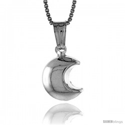 Sterling Silver Small Crescent Moon Pendant, Made in Italy. 1/2 in. (12 mm) Tall