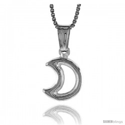 Sterling Silver Small Cut Out Crescent Moon Pendant, Made in Italy. 1/2 in. (12 mm) Tall