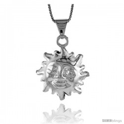 Sterling Silver Large Sun Pendant, Made in Italy. 15/16 in. (24 mm) Tall -Style Iph152