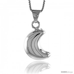 Sterling Silver Large Crescent Moon Pendant, Made in Italy. 15/16 in. (24 mm) Tall