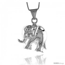 Sterling Silver Large Elephant Pendant, Made in Italy. 1 in. (26 mm) Tall