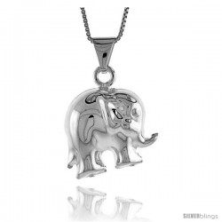 Sterling Silver Large Elephant Pendant, Made in Italy. 13/16 in. (20 mm) Tall