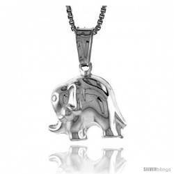 Sterling Silver Small Elephant Pendant, Made in Italy. 1/2 in. (13 mm) Tall