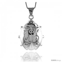 Sterling Silver Extra Large Ladybug Pendant, Made in Italy. 1 1/2 in. (39 mm) Tall