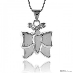 Sterling Silver Large Butterfly Pendant, Made in Italy. 1 1/16 in. (27 mm) Tall