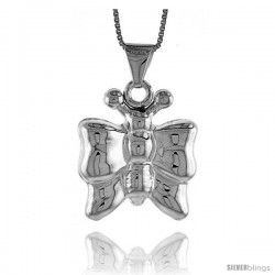 Sterling Silver Large Butterfly Pendant, Made in Italy. 1 in. (25 mm) Tall