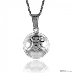Sterling Silver Small Soccer Ball Pendant, Made in Italy. 1/2 in. (13 mm) in Diameter.