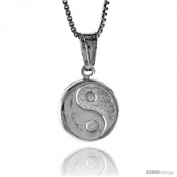 Sterling Silver Small Ying Yang Pendant, Made in Italy. 1/2 in. (13 mm) in Diameter.