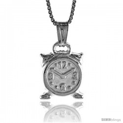 Sterling Silver Small Alarm Clock Pendant, Made in Italy. 9/16 in. (14 mm) Tall