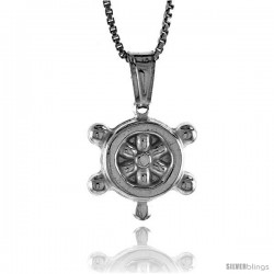 Sterling Silver Ship's Stirring Wheel Pendant, Made in Italy. 9/16 in. (14 mm) Tall