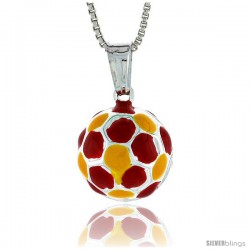 Sterling Silver Small Enamel Soccer Ball Pendant, Made in Italy. 1/2 in. (13 mm) in Diameter.