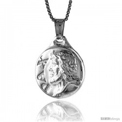 Sterling Silver Jesus Medal, Made in Italy. 13/16 in. (20 mm) in Diameter.