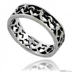 Sterling Silver Heart Cut-out Link Wedding Band Ring 1/4 in wide