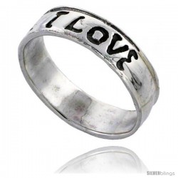 Sterling Silver I LOVE YOU Wedding Band Ring 1/4 in wide