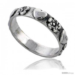 Sterling Silver Hearts & Flowers Link Wedding Band Ring