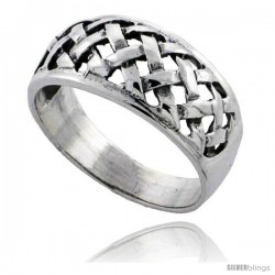 Sterling Silver Basket Weave Wedding Band Ring 3/8 wide