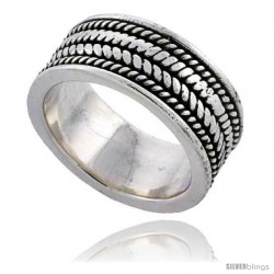 Sterling Silver Braided Rope Wedding Band Ring 3/8 wide