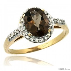 14k Yellow Gold Diamond Smoky Topaz Ring Oval Stone 8x6 mm 1.17 ct 3/8 in wide