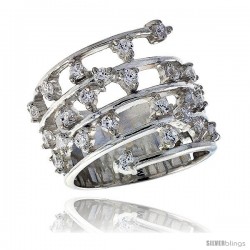 Highest Quality Sterling Silver 3/4 in (19 mm) wide Ladies' Right Hand Ring, Brilliant Cut CZ Stones -Style Rcz463