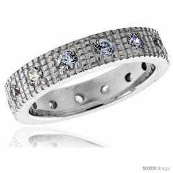 Highest Quality Sterling Silver 3/16 in (5 mm) wide Fancy Ladies' Band, Brilliant Cut CZ Stones