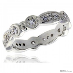 Highest Quality Sterling Silver 3/16 in (4 mm) wide Fancy Oval Links Ladies' Band, Brilliant Cut CZ Stones