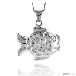 Sterling Silver Large Fish Pendant, Made in Italy. 1 3/16 in. (30 mm) Tall