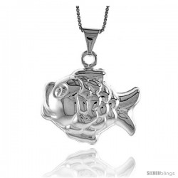 Sterling Silver Large Fish Pendant, Made in Italy. 15/16 in. (24 mm) Tall