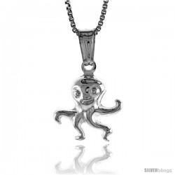 Sterling Silver Small Octopus Pendant, Made in Italy. 1/2 in. (12 mm) Tall