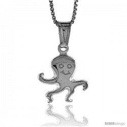 Sterling Silver Small Octopus Pendant, Made in Italy. 1/2 in. (12 mm) Tall -Style Iph213