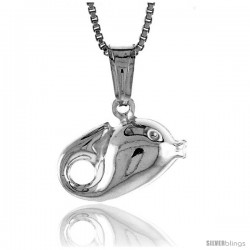 Sterling Silver Small Dolphin Pendant, Made in Italy. 3/8 in. (10 mm) Tall