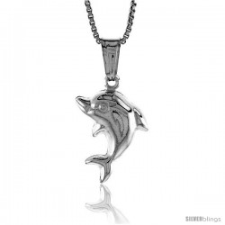 Sterling Silver Small Dolphin Pendant, Made in Italy. 11/16 in. (17 mm) Tall